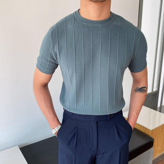 Men's Slim Fit Ribbed Crew Neck T-Shirt