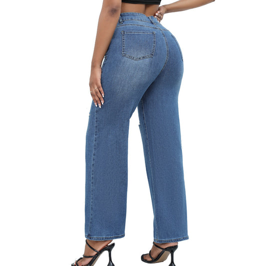 Women High Waist Classic Straight Jeans