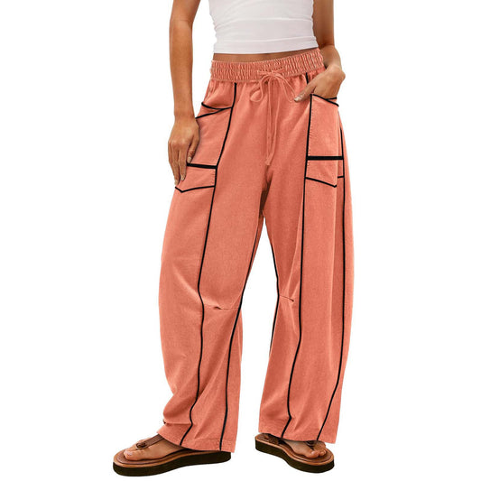 Premium Women's High Waist Wide-leg Cotton Trousers'- Casual & Street Style Pants