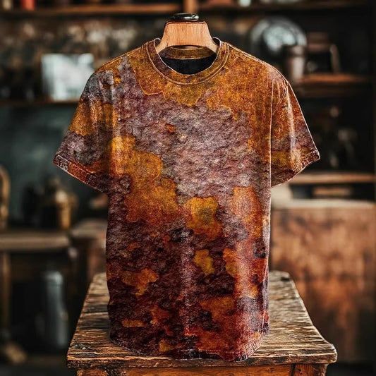 Men's Vintage Abstract Printed Cotton T-Shirt Casual Streetwear
