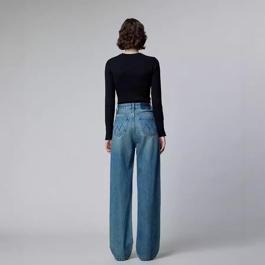 Women High Waist Straight Leg Denim Jeans