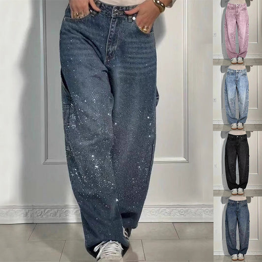 Women's High Waist Straight Leg Jeans - Casual Loose Fit Denim Trousers