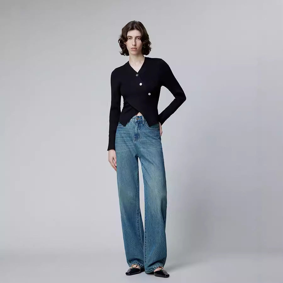 Women High Waist Straight Leg Denim Jeans