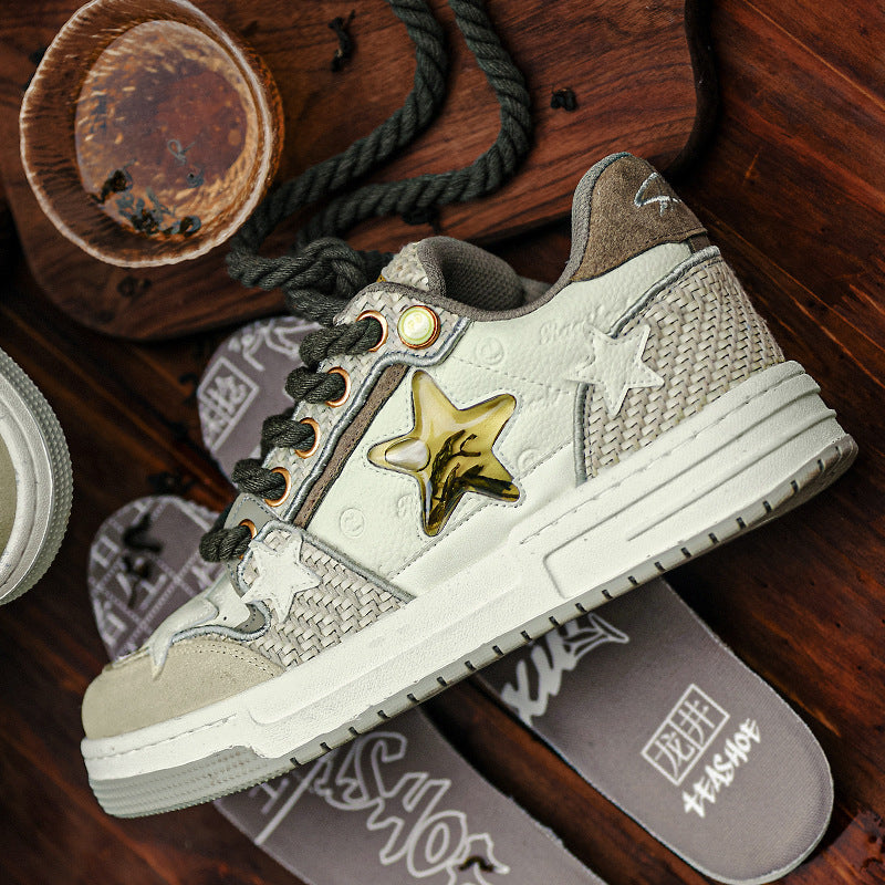 Luxury Star Street Sneakers - Premium Cowhide Leather Casual Skate Shoes