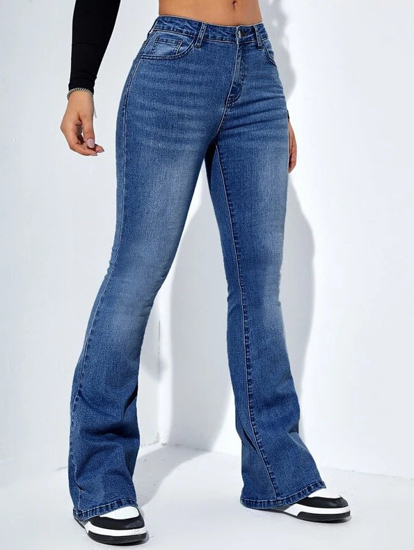Women's High Waist Flared Bootcut Denim Jeans - Stretch Slim Fit Bell Botton Pants