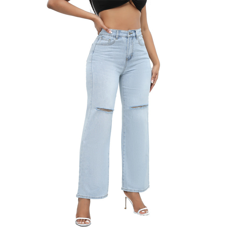 Women High Waist Classic Straight Jeans