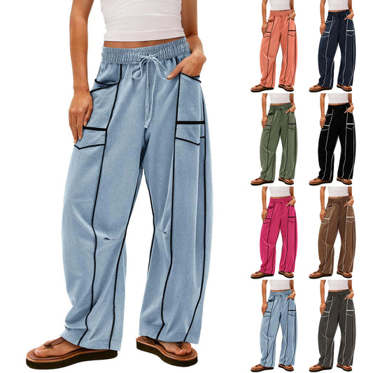 Premium Women's High Waist Wide-leg Cotton Trousers'- Casual & Street Style Pants
