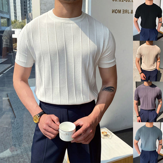 Men's Slim Fit Ribbed Crew Neck T-Shirt